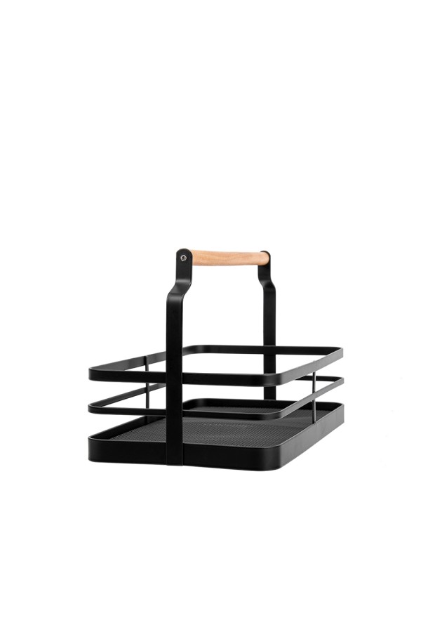 Металлическая корзина c деревянной ручкой, черный матовый