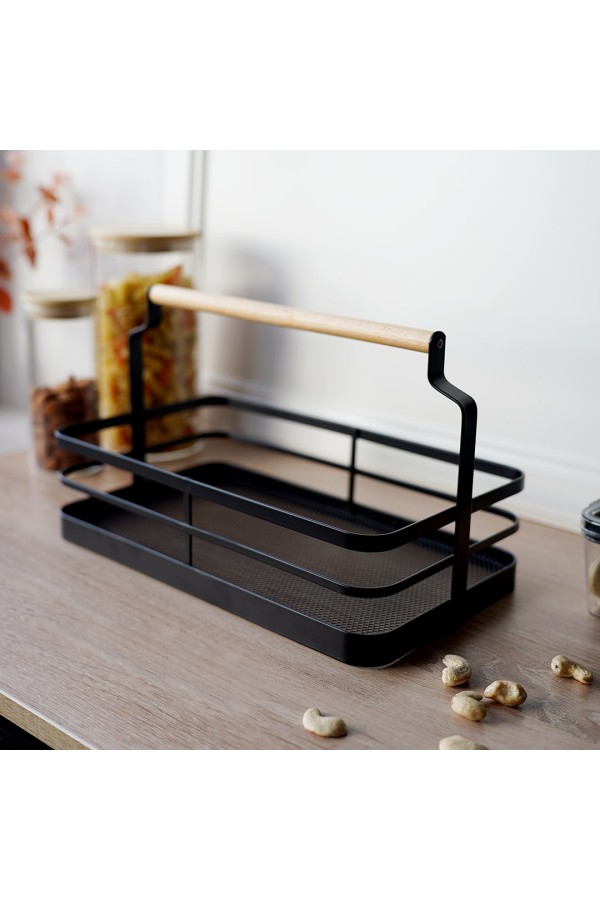 Металлическая корзина c деревянной ручкой, черный матовый