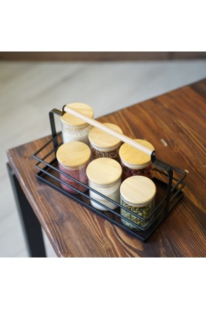 Металлическая корзина c деревянной ручкой, черный матовый