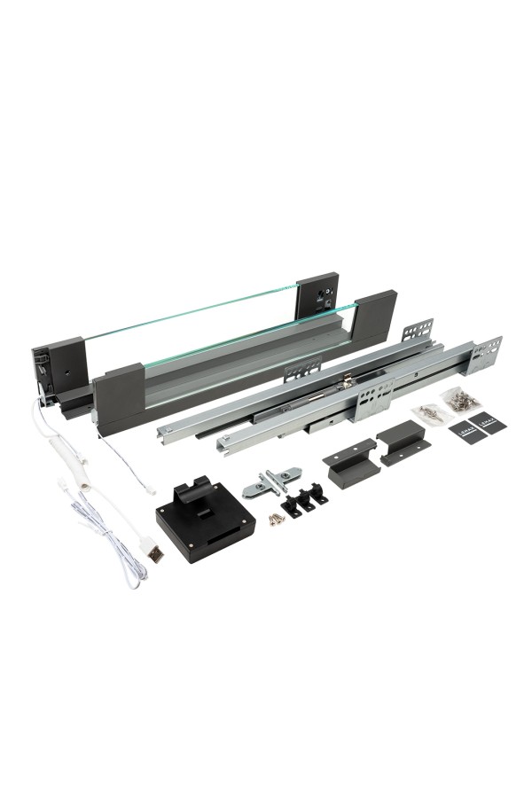 Система Lembox со стеклянными боковинами и LED-подсветкой, H=84, L=500, серый