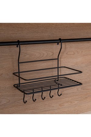 Полка на рейлинг малая с крючками, черный матовый