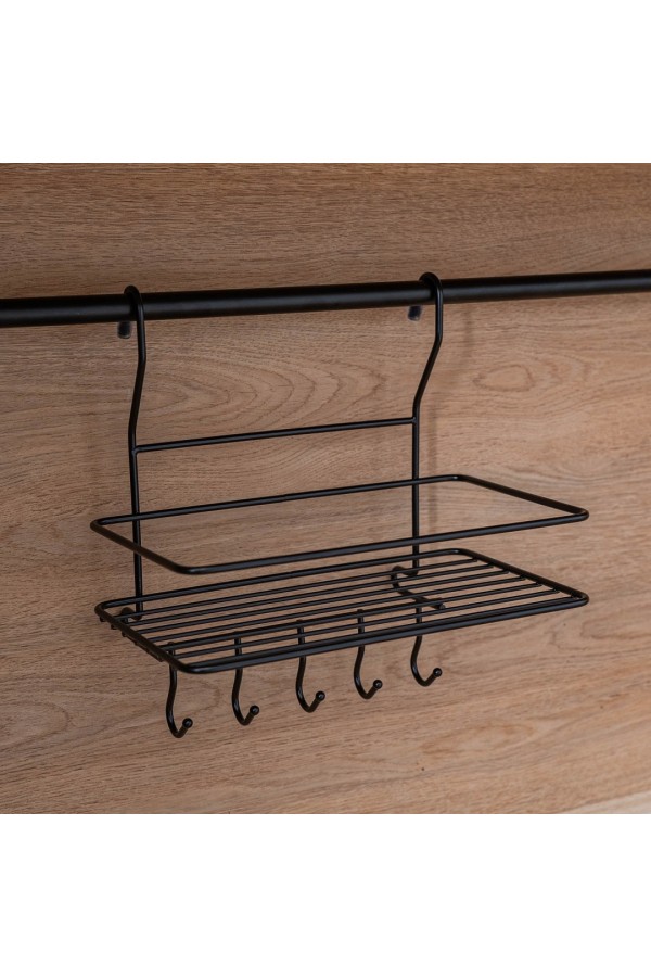 Полка на рейлинг малая с крючками, черный матовый