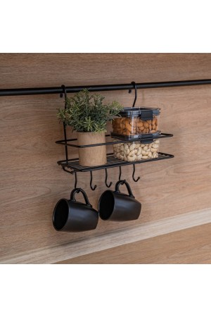 Полка на рейлинг малая с крючками, черный матовый