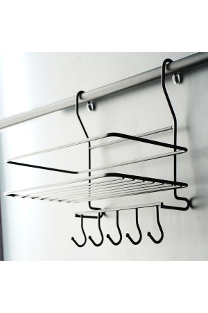 Полка на рейлинг большая с крючками, черный матовый