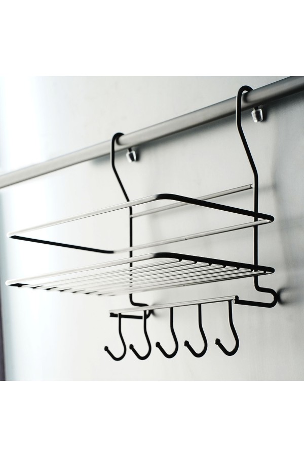 Полка на рейлинг большая с крючками, черный матовый