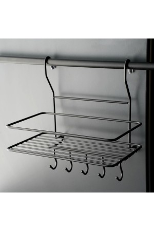 Полка на рейлинг большая с крючками, черный матовый