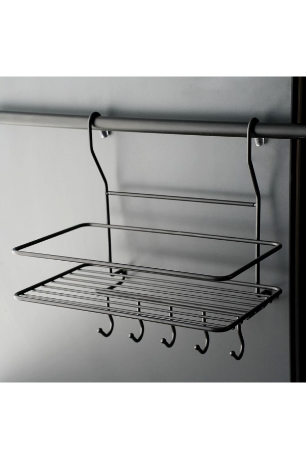 Полка на рейлинг большая с крючками, черный матовый