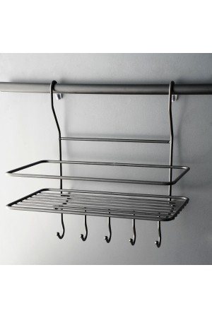 Полка на рейлинг большая с крючками, черный матовый