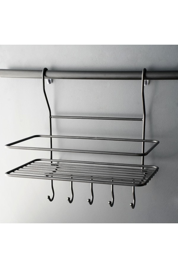 Полка на рейлинг большая с крючками, черный матовый