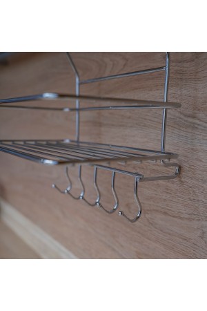 Полка на рейлинг большая с крючками, хром
