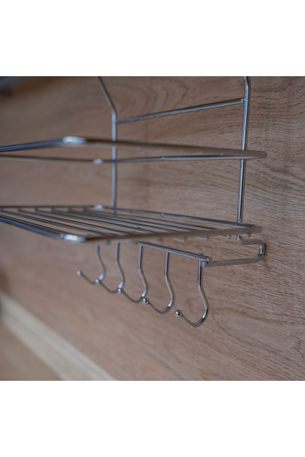 Полка на рейлинг большая с крючками, хром