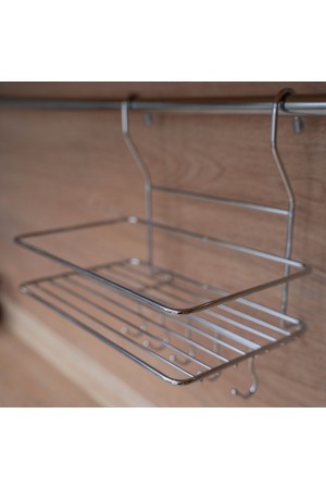 Полка на рейлинг большая с крючками, хром