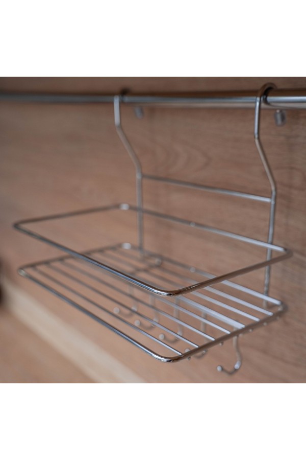 Полка на рейлинг большая с крючками, хром