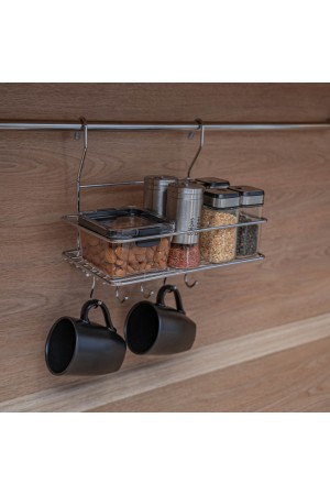 Полка на рейлинг большая с крючками, хром