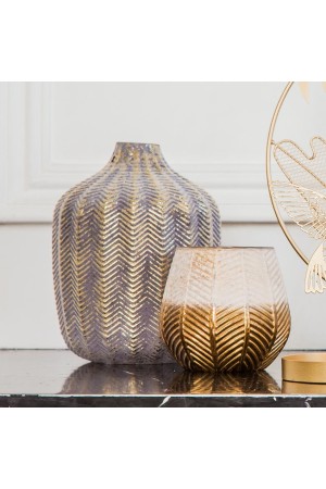 Декоративная стеклянная ваза, Д140 Ш140 В190, серый с золотым напылением