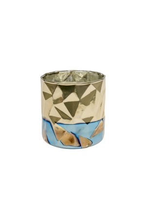 Декоративный стеклянный подсвечник, Д90 Ш90 В90, синий с золотым напылением