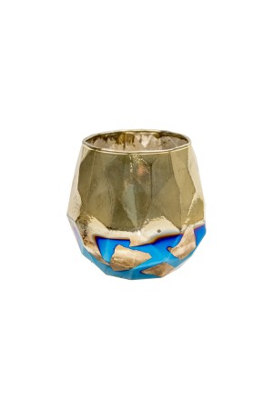 Декоративный стеклянный подсвечник, Д105 Ш105 В102, синий с золотым напылением