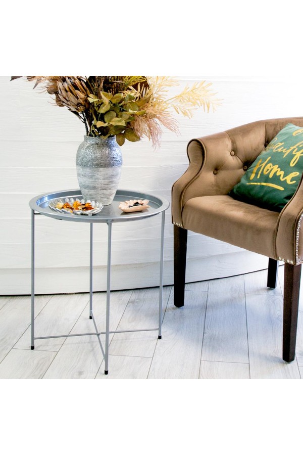 Столик складной металлический, Д470 Ш470 В505, серебряный