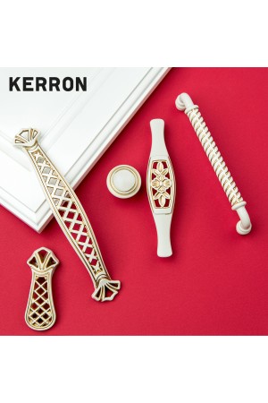 Ручка-кнопка, белый с золотом