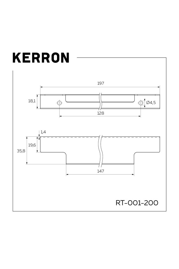 Ручка торцевая, 200 мм (фасад 18 мм), хром RT-001-200