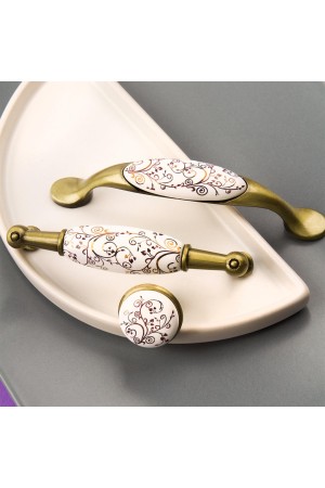 Ручка-скоба с фарфором,  96 мм,  бронза