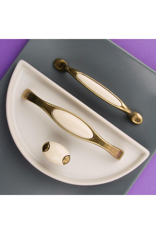 Ручка-скоба с фарфором, 128 мм, оксидированная бронза