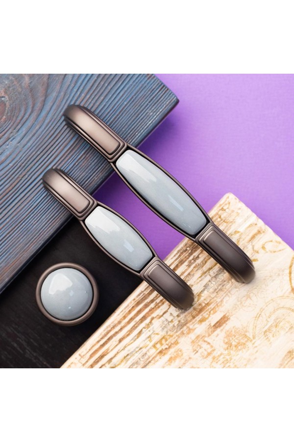 Ручка-скоба с фарфором, 128 мм, серый