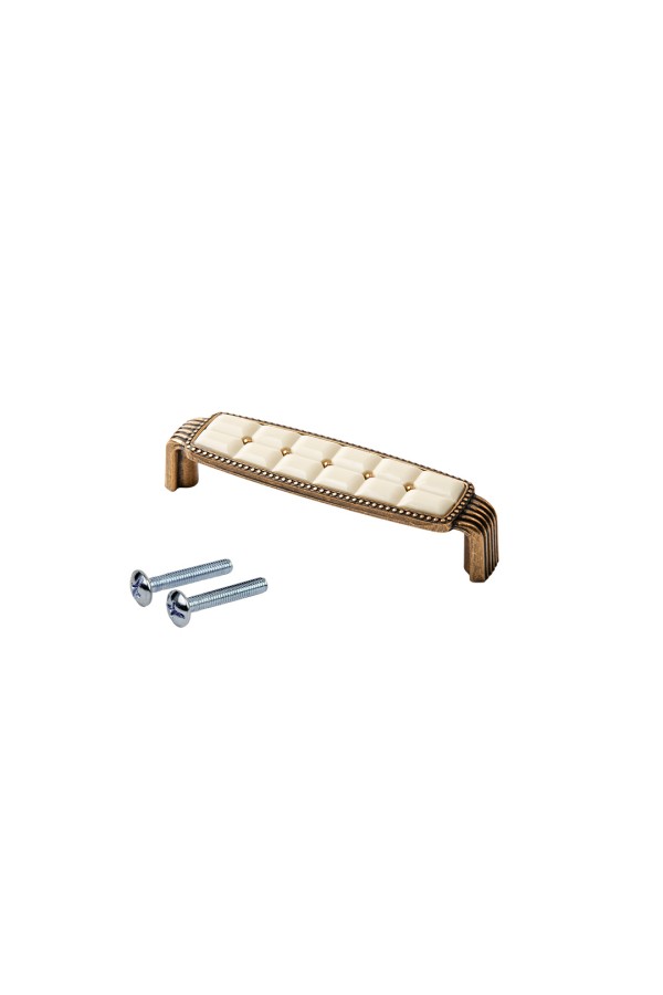 Ручка-скоба с фарфором, 96 мм, античная бронза/беж