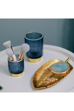 Декоративный подсвечник из цветного рельефного стекла, Д70 Ш70 В80, синий