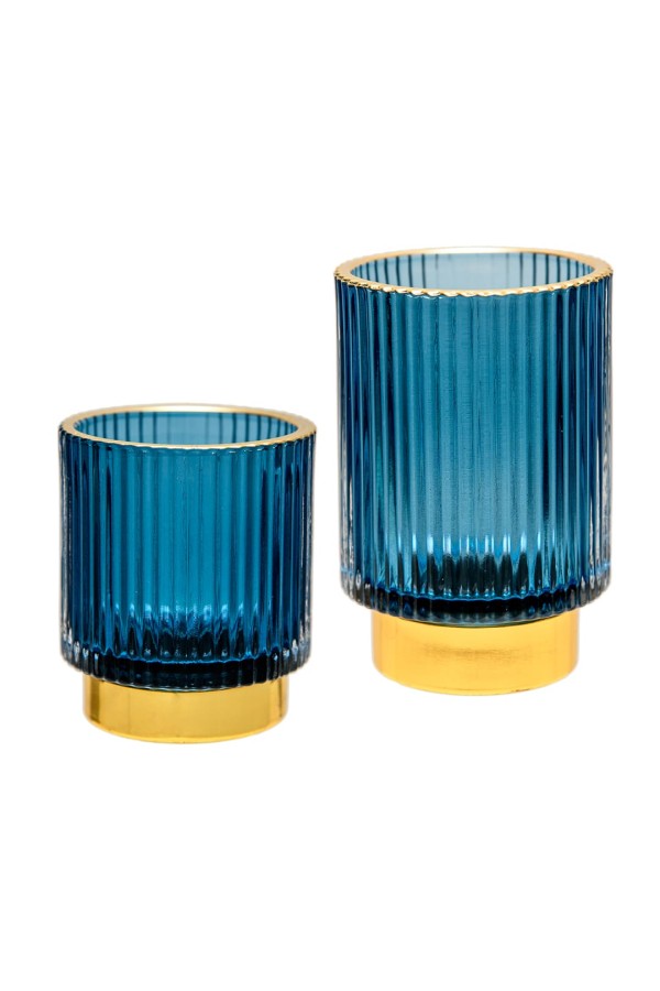 Декоративный подсвечник из цветного рельефного стекла, Д70 Ш70 В80, синий