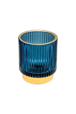 Декоративный подсвечник из цветного рельефного стекла, Д70 Ш70 В80, синий