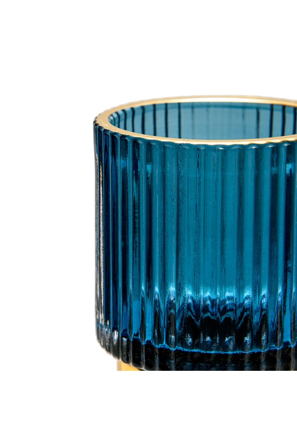 Декоративный подсвечник из цветного рельефного стекла, Д70 Ш70 В80, синий