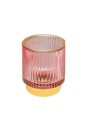 Декоративный подсвечник из цветного рельефного стекла, Д70 Ш70 В80, розовый