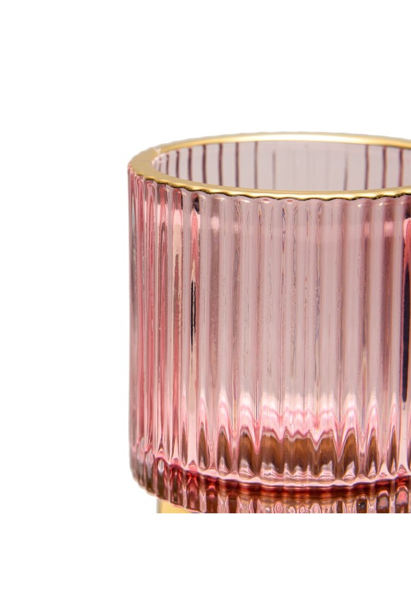Декоративный подсвечник из цветного рельефного стекла, Д70 Ш70 В80, розовый