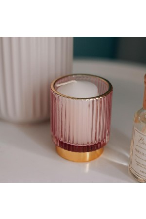 Декоративный подсвечник из цветного рельефного стекла, Д70 Ш70 В80, розовый