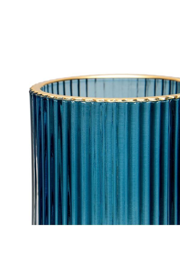 Декоративный подсвечник из цветного рельефного стекла, Д85 Ш85 В130, синий