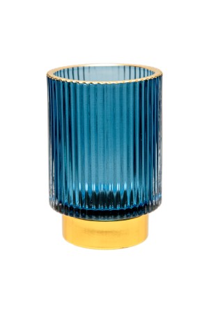 Декоративный подсвечник из цветного рельефного стекла, Д85 Ш85 В130, синий