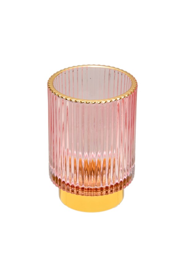 Декоративный подсвечник из цветного рельефного стекла, Д85 Ш85 В130, розовый