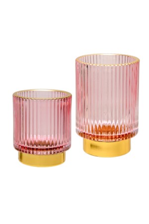 Декоративный подсвечник из цветного рельефного стекла, Д85 Ш85 В130, розовый