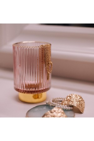 Декоративный подсвечник из цветного рельефного стекла, Д85 Ш85 В130, розовый