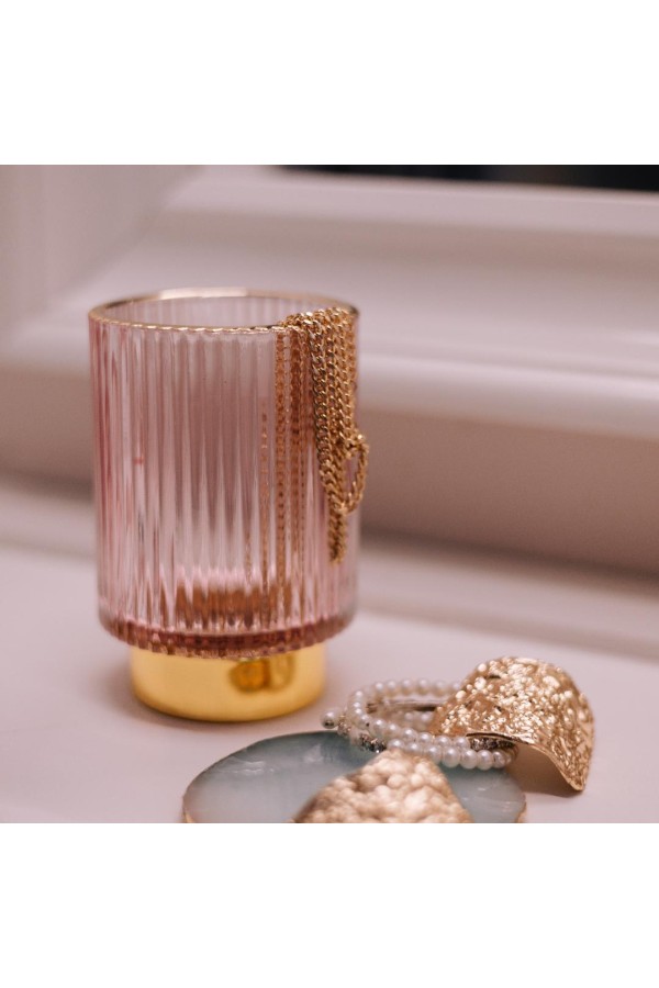 Декоративный подсвечник из цветного рельефного стекла, Д85 Ш85 В130, розовый