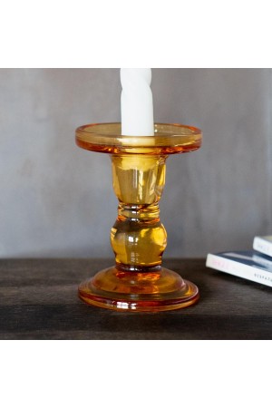 Стеклянный подсвечник, Д85 Ш85 В110, бежевый