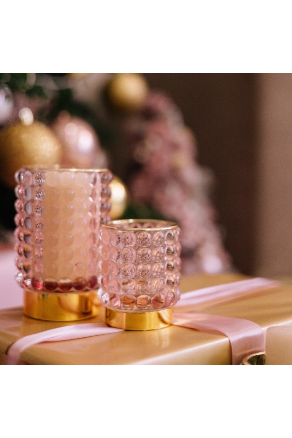 Декоративный подсвечник из цветного стекла, Д85 Ш85 В125, розовый