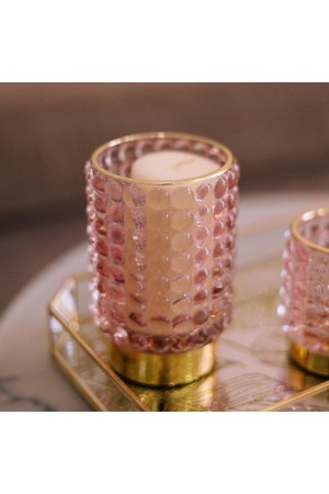 Декоративный подсвечник из цветного стекла, Д85 Ш85 В125, розовый