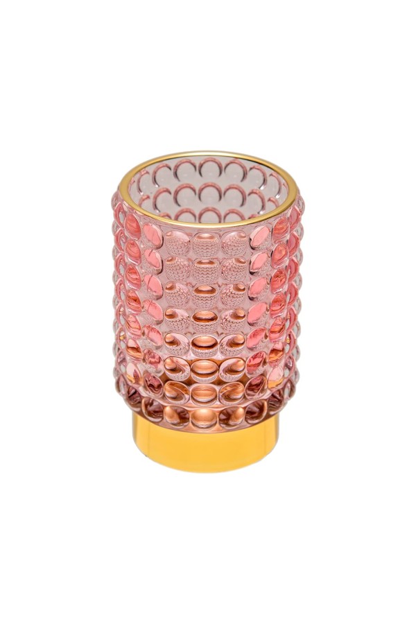 Декоративный подсвечник из цветного стекла, Д85 Ш85 В125, розовый