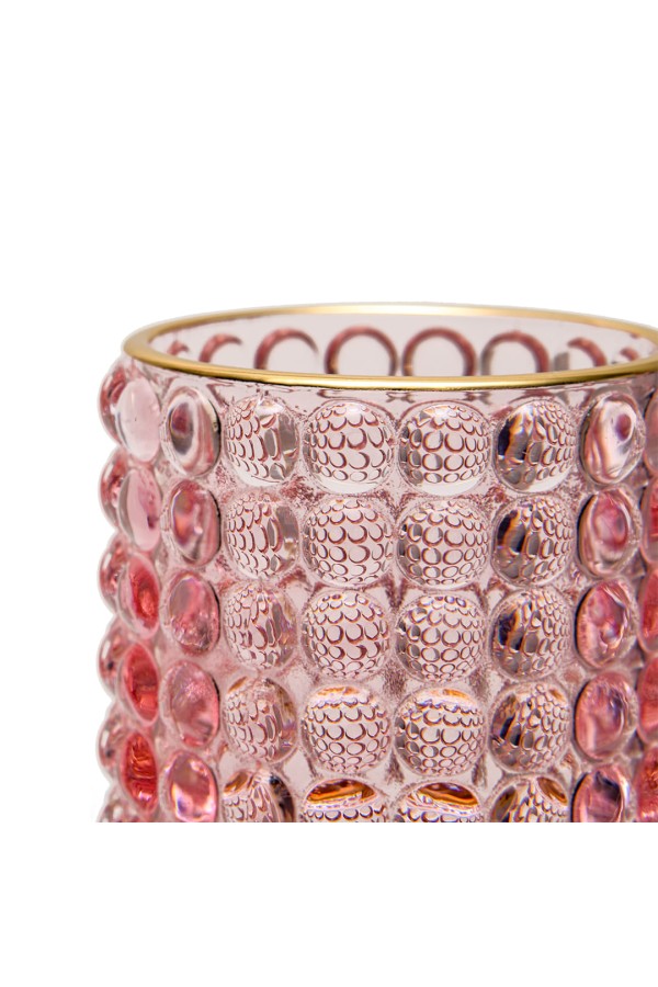 Декоративный подсвечник из цветного стекла, Д85 Ш85 В125, розовый