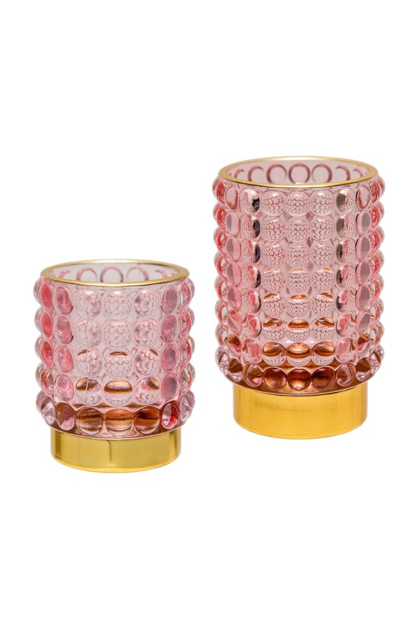 Декоративный подсвечник из цветного стекла, Д85 Ш85 В125, розовый