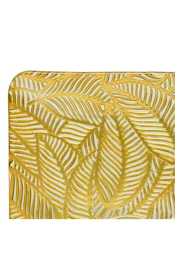 Блюдо стеклянное прямоугольное Листья, Д305 Ш225 В25, прозрачный, золотой