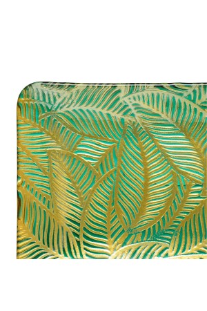 Блюдо стеклянное прямоугольное Листья, Д305 Ш225 В25, зеленый, золотой