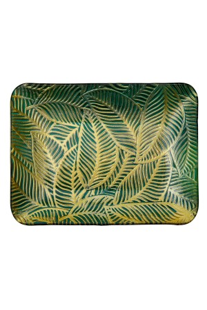 Блюдо стеклянное прямоугольное Листья, Д305 Ш225 В25, зеленый, золотой